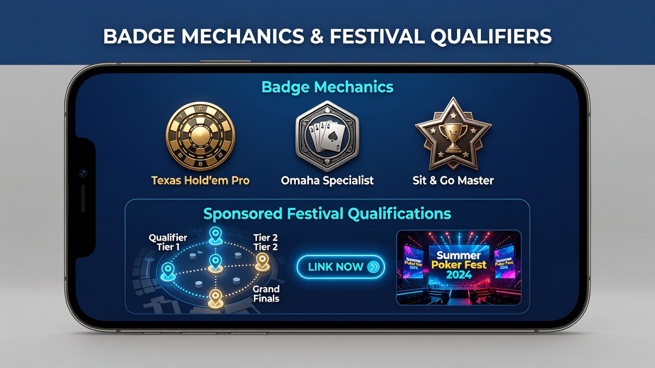 Player dashboard highlighting badge tiers and upcoming festival qualification routes