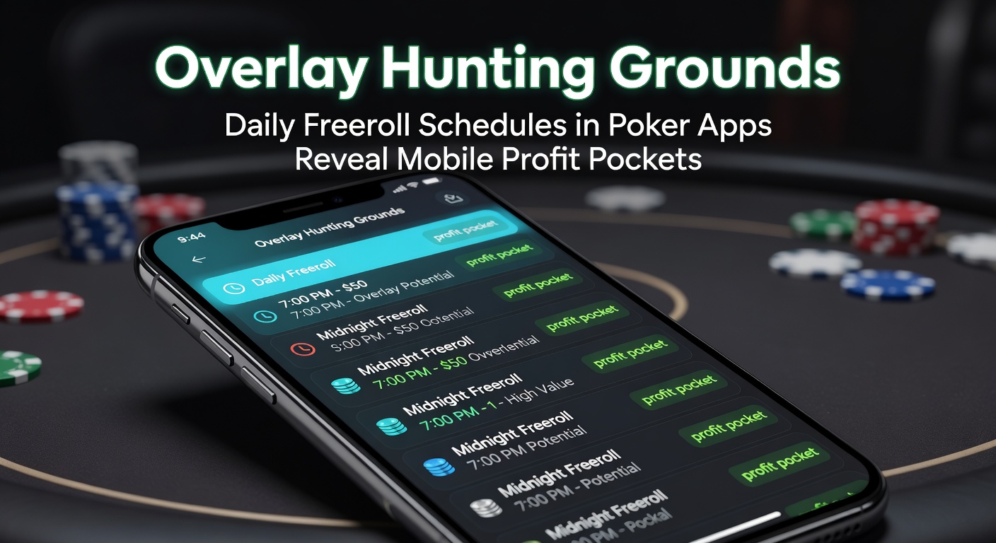 Mobile poker app displaying a daily freeroll tournament schedule with highlighted guarantee amounts and entry times, illustrating potential overlay spots