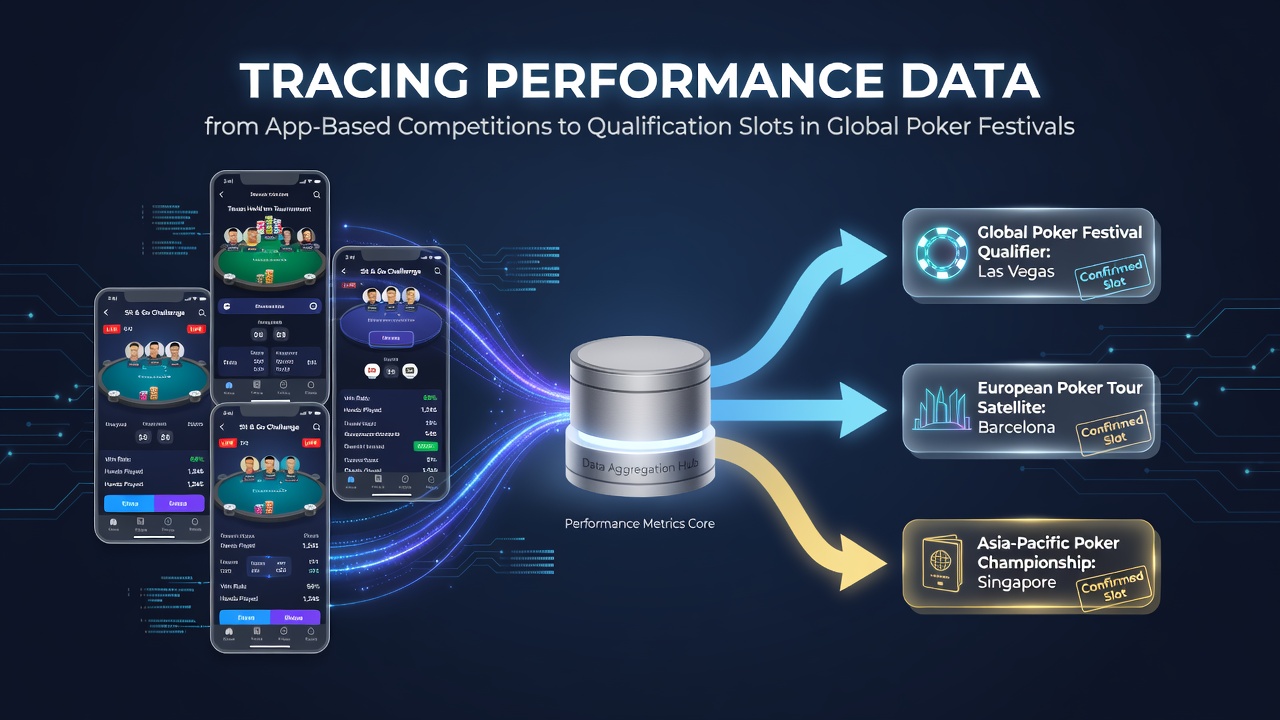 Mobile poker app interface showing performance metrics and leaderboard rankings for tournament qualifiers