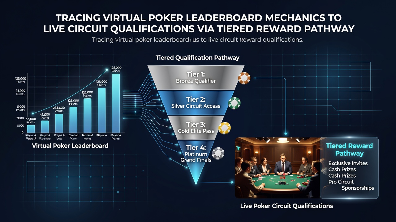 Flowchart diagram connecting online poker tiers to live circuit qualification events